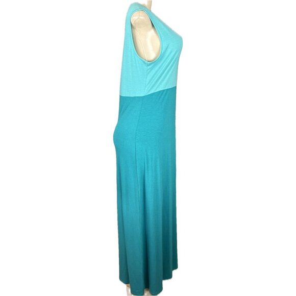 Serena Williams M Teal Green Bicolor Scoop Neck Poly Blend Sleeveless Maxi Dress - Picture 3 of 6